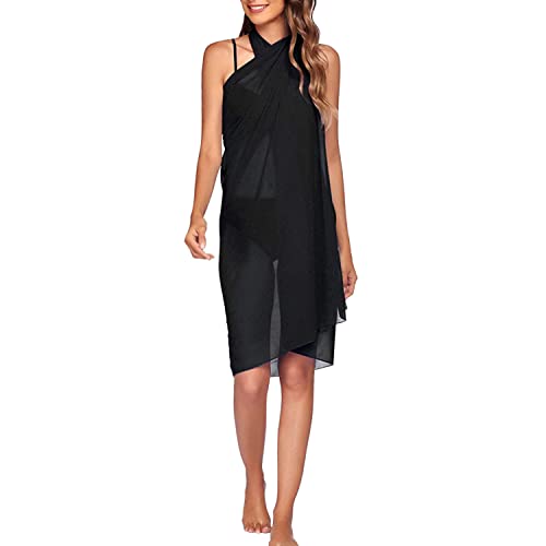 LAEMILIA Damen Sarong Pareo Chiffon Strand Wrap Sommer einfarbig Strandkleid lang Wickelrock Vertuschung Bademode Cover UpsBikini Wrap Schwarz OneSize von LAEMILIA