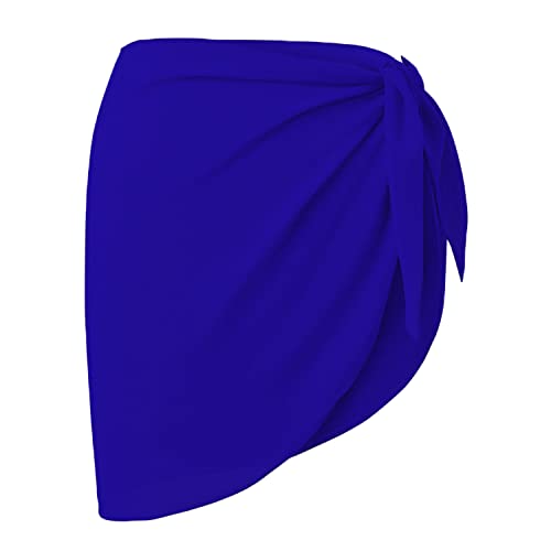 LAEMILIA Damen Sarong Pareo Chiffon Strand Wrap Sommer einfarbig Wickelrock Vertuschung Bademode Cover Ups kurz Bikini Wrap (as3, Alpha, one_Size, Regular, Regular, Blau) von LAEMILIA