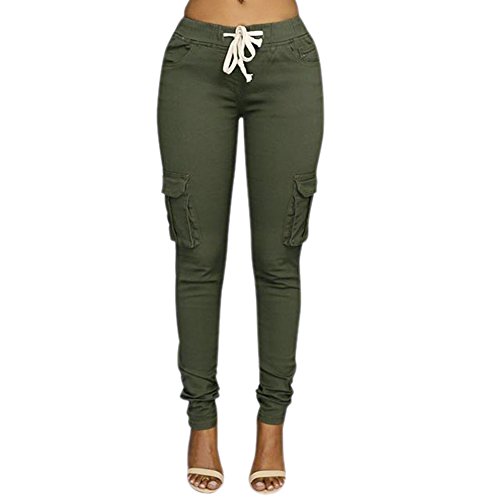 LAEMILIA Damen Stretch Beiläufig Skinny Hose Freizeithose in Khaki, Grün,Weiß (44, Grün) von LAEMILIA