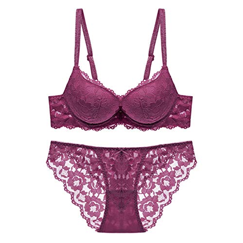 LAEMILIA Damen Unterwäsche Set Reizvoll Blumenspitzen Transparent Dessous BH und Slip Damen Lingerie von LAEMILIA