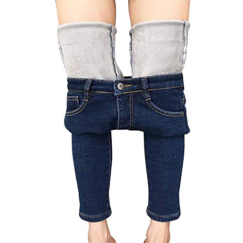 LAEMILIA Damen Winter Fleece gefüttert Stretchy Jeggings Hohe Taille Skinny Jeans Yoga Denim Hose, dunkelblau, XL von LAEMILIA