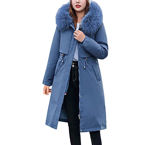 LAEMILIA Damen Winter Jacken Lang Warm Daunenmantel mit Fleecefutter und Fellkapuze Übergangsjacke Maxi Parka Jacke Langarm Outwear Damenmantel von LAEMILIA