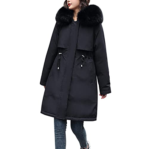 LAEMILIA Damen Winter Jacken Lang Warm Daunenmantel mit Fleecefutter und Fellkapuze Übergangsjacke Maxi Parka Jacke Langarm Outwear Damenmantel von LAEMILIA