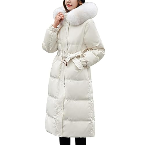 LAEMILIA Damen Winter Jacken Lang Warm Daunenmantel mit Kapuze Verdickt Übergangsjacke Maxi Parka Jacke Kunstpelz Gürtel Langarm Steppjacke Outwear Damenmantel von LAEMILIA