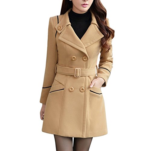 LAEMILIA Damen Winter Mantel Klassischen Doppelten Breasted Trenchcoat Warm Schlank Vintage Jacke Windmantel Outwear (EU34=Tag M, Khaki) von LAEMILIA