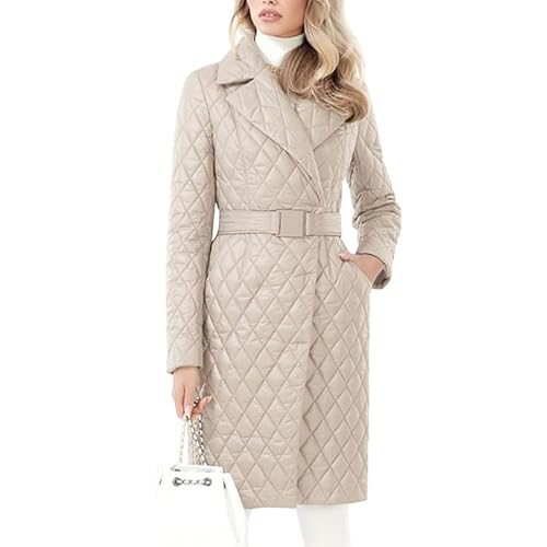 LAEMILIA Damen Wintermantel Lang Warm Elegant Winterjacke Langarm Slim fit Jacke auf hinter Schlitz Baumwolle Einfarbig Pufferjacke Warme Outdoorjacke mit Taschen Gürtel von LAEMILIA