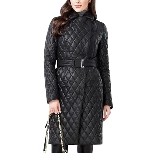 LAEMILIA Damen Wintermantel Lang Warm Elegant Winterjacke Langarm Slim fit Jacke auf hinter Schlitz Baumwolle Einfarbig Pufferjacke Warme Outdoorjacke mit Taschen Gürtel von LAEMILIA