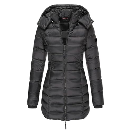 LAEMILIA Damen Wintermantel lang warm Steppjacke Stehkragen mit abnehmbar Kapuze von LAEMILIA