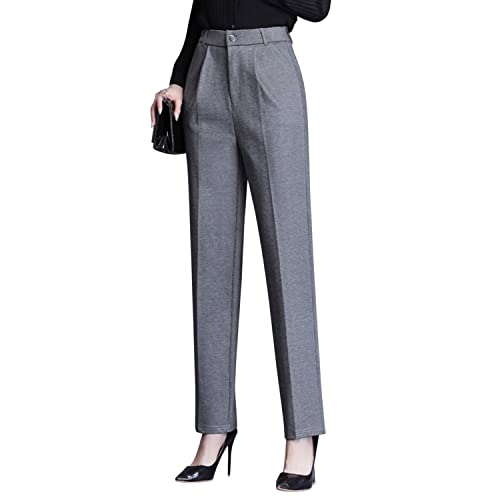 LAEMILIA Elegante Anzughose Damen Business Büro Hose mit Tasche Marlenehose Straight einfarbig Palazzo Hose Sommer Stoffhose Freizeithose Grau 32-36 von LAEMILIA