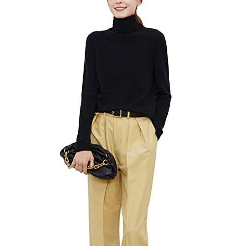 LAEMILIA Kaschmir Damen Pullover Winter Herbst Lose Feinstrick Langarm Rollkragenpullover Weich Kaschmir Langarm Pulli Schwarz 42 von LAEMILIA