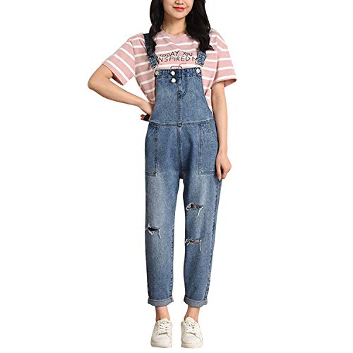 LAEMILIA Latzhose Damen Hose Latzhose Denim Jeansoptik Klasse Vintage Jeans Lang Lässig Baggy Boyfriend Stylisch Overall Jumpsuit von LAEMILIA