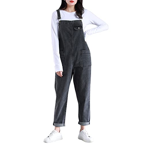 LAEMILIA Latzhose Damen Hose Latzhose Denim Jeansoptik Klasse Vintage Jeans Lang Lässig Baggy Boyfriend Stylisch Overall Jumpsuit von LAEMILIA