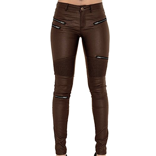 LAEMILIA Leggings Lederleggings Stretch Skinny Low Waist Hose in Leder-Optik Treggins Smooth Strumpfhose Lederoptik Slim Schwarz von LAEMILIA