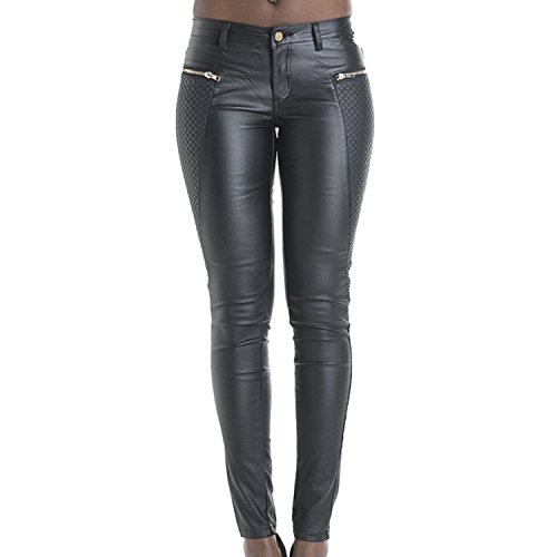 LAEMILIA Leggings Lederleggings Stretch Skinny Low Waist Hose in Leder-Optik Treggins Smooth Strumpfhose Lederoptik Slim Schwarz von LAEMILIA