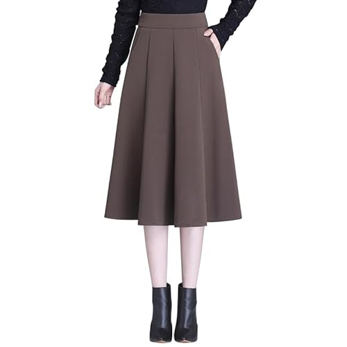 LAEMILIA Rock Damen Midirock Vintage Elegant hohe Taille Winterrock Warm Elastische Taille A Linie Röcke Reißverscluss Casual Herbst Winter Rock mit Taschen von LAEMILIA
