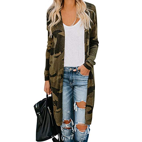 LAEMILIA Strickjacke Damen Cardigan Lang Leopard Muster Casual Langarm Wasserfall Jacke Beiläufige Oberteile Strickmantel von LAEMILIA