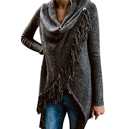 LAEMILIA Winterjacke Damen Strickjacke Cardigan Strickpullover Langarm Quasten Wickeln Schal mit einem Knopf Winter Pullover Sweater Loose Fit Tops Rollkragen Pulli Casual von LAEMILIA