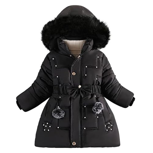 LAEMILIA Winterjacke Mädchen Warm Gefüttert Kinder Lange verdickte Wintermantel abnehmbare Fellkapuze Übergangsjacke Parka mit Gürtel von LAEMILIA