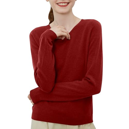 LAEMILIA Wollpullover Damen Winter V Ausschnitt Warmer Weicher Langarmpullover Einfarbig Elegant Basic Pullover von LAEMILIA