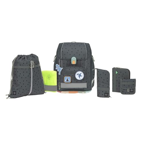 LÄSSIG 7-teiliges Schulranzen Set Kinder/School Set Boxy Unique Speckles anthracite von LÄSSIG