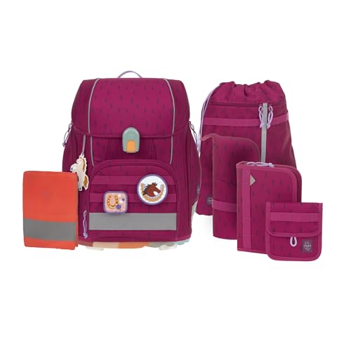 LÄSSIG 7-teiliges Schulranzen Set Kinder/School Set Boxy Unique Speckles berry von LÄSSIG