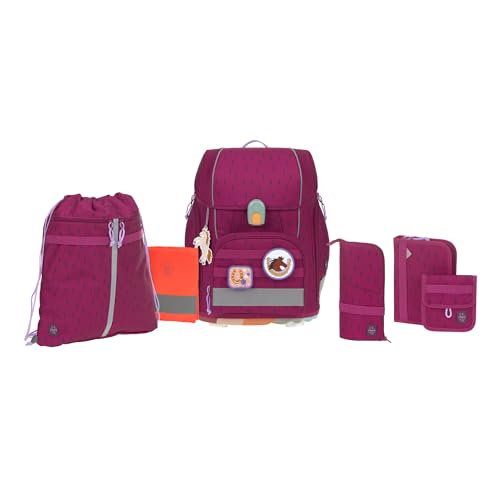 LÄSSIG 7-teiliges Schulranzen Set Kinder/School Set Boxy Unique Speckles berry von LÄSSIG