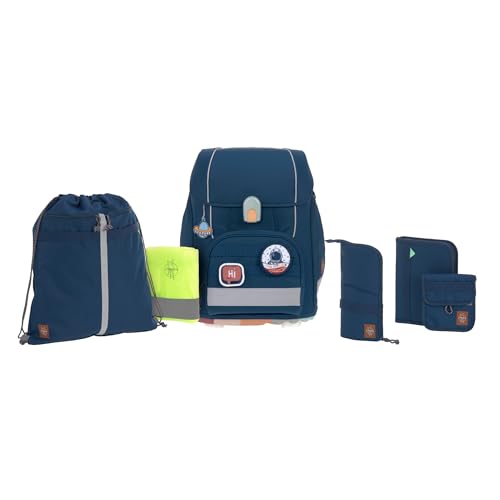 LÄSSIG 7-teiliges Schulranzen Set Kinder/School Set Boxy Unique marineblau, von LÄSSIG