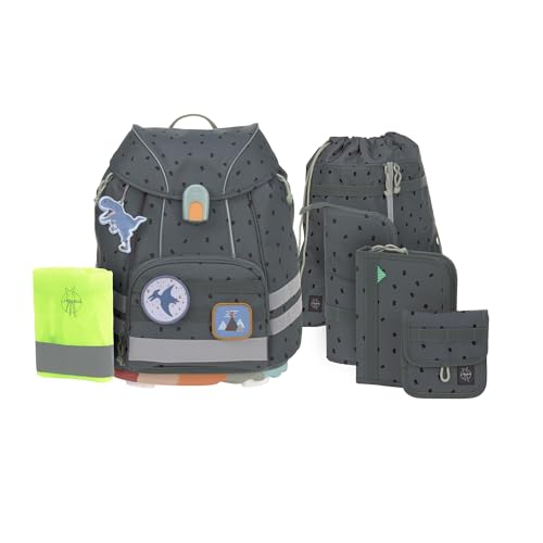 LÄSSIG 7-teiliges Schulranzen Set Kinder/School Set Flexy Unique Speckles anthracite von LÄSSIG