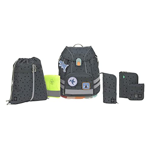 LÄSSIG 7-teiliges Schulranzen Set Kinder/School Set Flexy Unique Speckles anthracite von LÄSSIG