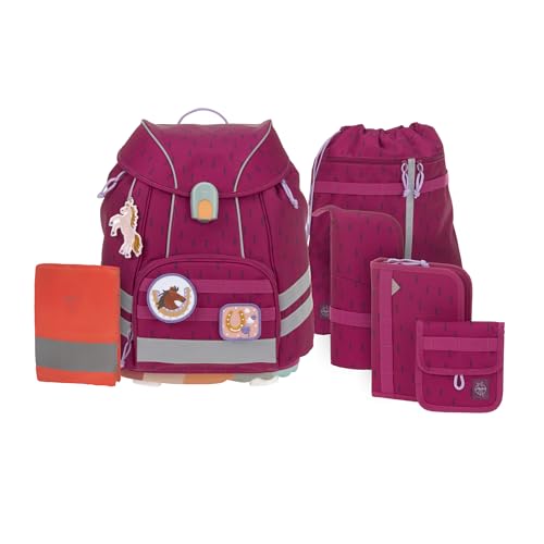 LÄSSIG 7-teiliges Schulranzen Set Kinder/School Set Flexy Unique Speckles berry von LÄSSIG