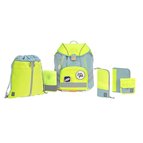 LÄSSIG 7-teiliges Schulranzen Set Kinder/School Set Flexy Unique blau/neon-gelb von LÄSSIG