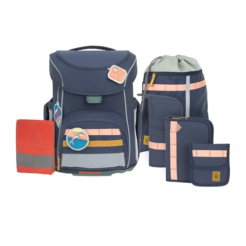 LÄSSIG 7-teiliges Schulranzen Set Kinder/School Set Slim Unique Navy von LÄSSIG