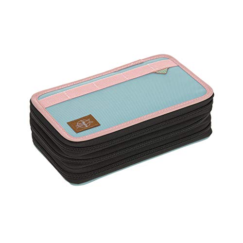 LÄSSIG Federmäppchen befüllt 20-teilig / School Triple Pencil Case Unique Rose/Blue/Black von LÄSSIG