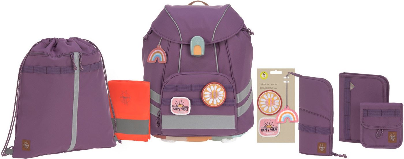 LÄSSIG Schulranzen Unique, Flexy, Purple (Set, 5-tlg), inkl. Patches, PETA-approved vegan, aus recyceltem Material von LÄSSIG