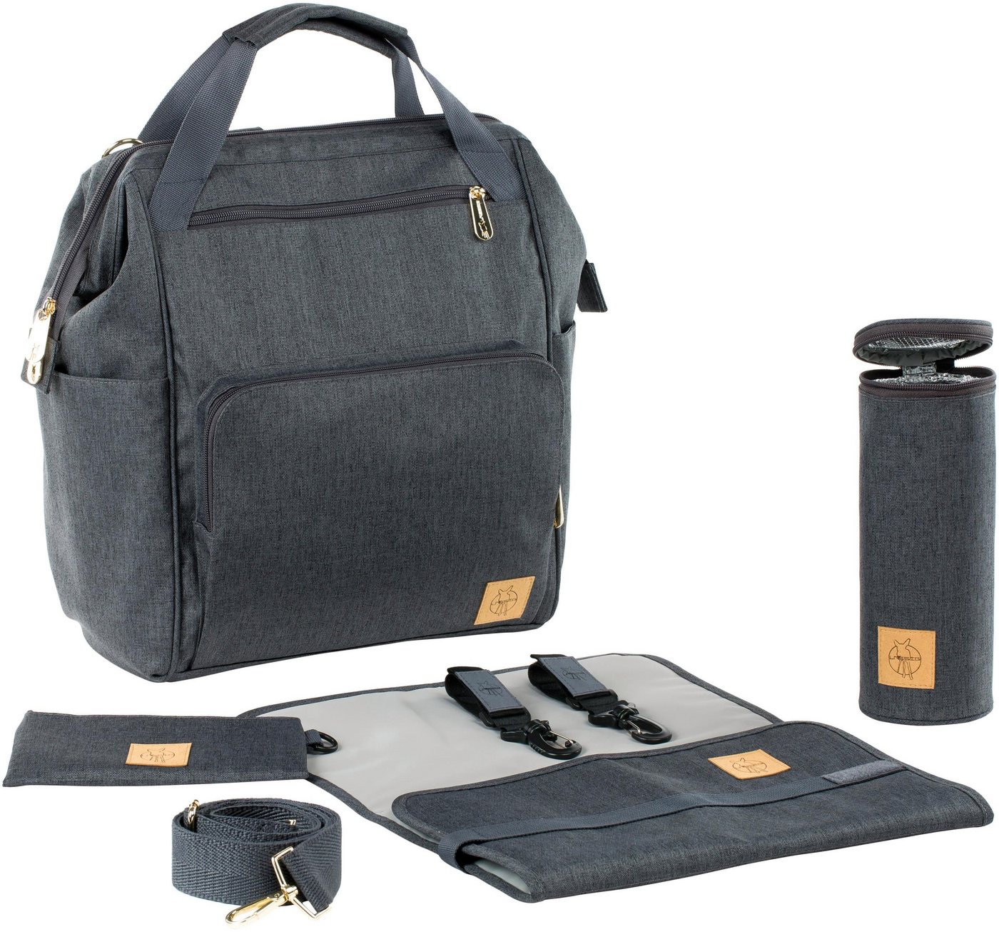 LÄSSIG Wickelrucksack Glam, Goldie, Backpack Anthracite, PETA-approved vegan von LÄSSIG