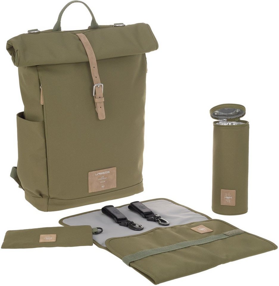 LÄSSIG Wickelrucksack Green Label, Rolltop, Olive, PETA-approved vegan, zum Teil aus recyceltem Material von LÄSSIG