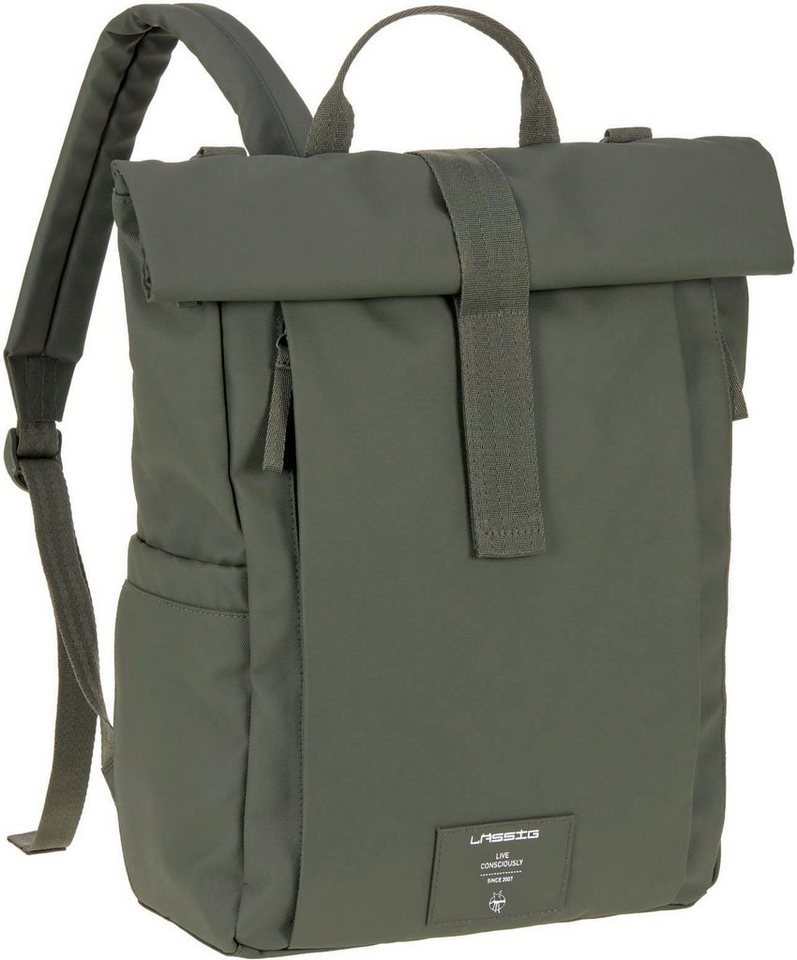 LÄSSIG Wickelrucksack Green Label, Rolltop Up, olive, vegan, zum Teil aus recyceltem Material von LÄSSIG