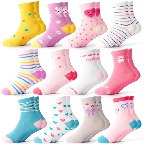 LAETBBE Mädchen Socken Kinder Kindersocken Schulkind Socken Mädchen Sneakersocken Baumwolle 12 Paar 1-7 Jahre. von LAETBBE
