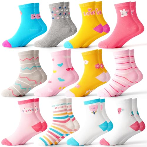LAETBBE Mädchen Socken Kinder Kindersocken Schulkind Socken Mädchen Sneakersocken Baumwolle 12 Paar 1-7 Jahre. von LAETBBE