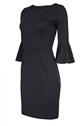 Laeticia Dreams Damen Kleid Knielang Trompetenärmel S M L XL, Farbe:Schwarz, Größe:36.S von LAETICIADREAMS