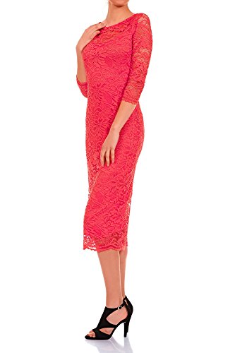 Laeticia Dreams Damen Kleid aus Spitze Langarm Wadenlang S M L XL XXL XXXL, Farbe:Koralle;Größe:42 von LAETICIADREAMS