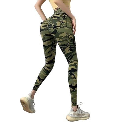 LAEYI Damen Sport Leggins Camouflage-Yogahose Fitness hohe Taille Enge Laufhose schlanke Stretch-Trainings-Leggings Fitnessstudio Push-Up-Hose Radfahren 1 M von LAEYI