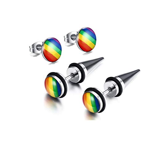 2 Paar Edelstahl Regenbogen Streifen Runde Punkt Ohrstecker Set Damen Herren Gay und Lesben Pride Piercing Ohrringe von LAFATINA