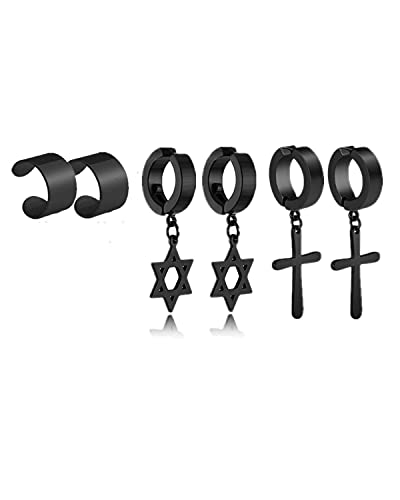3 Paar nicht-pierced Clip On Dangle Hoop Earrings Set für Männer Frauen Edelstahl No Piercing Kreuz Davidstern Knorpel Ohr Manschette Ohrringe von LAFATINA
