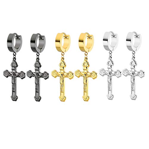 3 Paar Jesus Christus Kruzifix Creolen Baumeln Ohrringe Gebets Benedikt Kruzifix Kreuz Ohrringe von LAFATINA