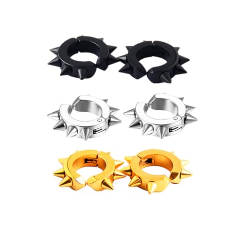 3 Paar Nieten Clip auf Hoop Ohrringe Set Edelstahl Spikes Ahle Non Piercing Taper Huggie Helix Knorpel Ohrringe von LAFATINA