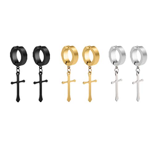 3 Paar Non-Piercing Clip-On-Ohrringe Herren Damen Kreuz Baumel Creolen Ohrclips Ohrringe Set Clips Ohne Ohrloch Ostern Weihnachten von LAFATINA