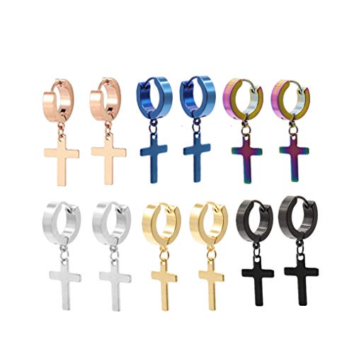 6 Paar Herren Damen Creolen Kreuz Edelstahl Klassisches Kruzifix Ohrringe Ohrstecker Ohrhänger Ohr-Piercing Ohrringen von LAFATINA