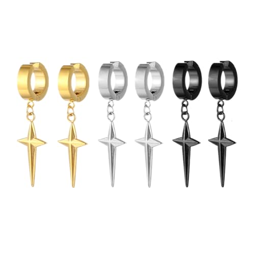 Clip auf Ohrringe Herren Damen Edelstahl Fake Piercing Dangle Hoop Ohrringe Set Schmuck, 3 Paare Clip auf Ohrringe Herren Damen Edelstahl Fake Piercing Dangle Hoop Ohrringe Set Schmuck, 3 Paare von LAFATINA