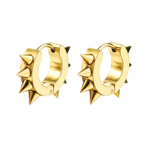 Herren Damen Nieten Creolen Edelstahl Spikes Ahle Piercing Taper Huggie Scharnier Ohrringe Set, Kein Edelstein von LAFATINA